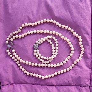 Vintage Faux Pearl Set - 2 necklaces & double strand bracelet